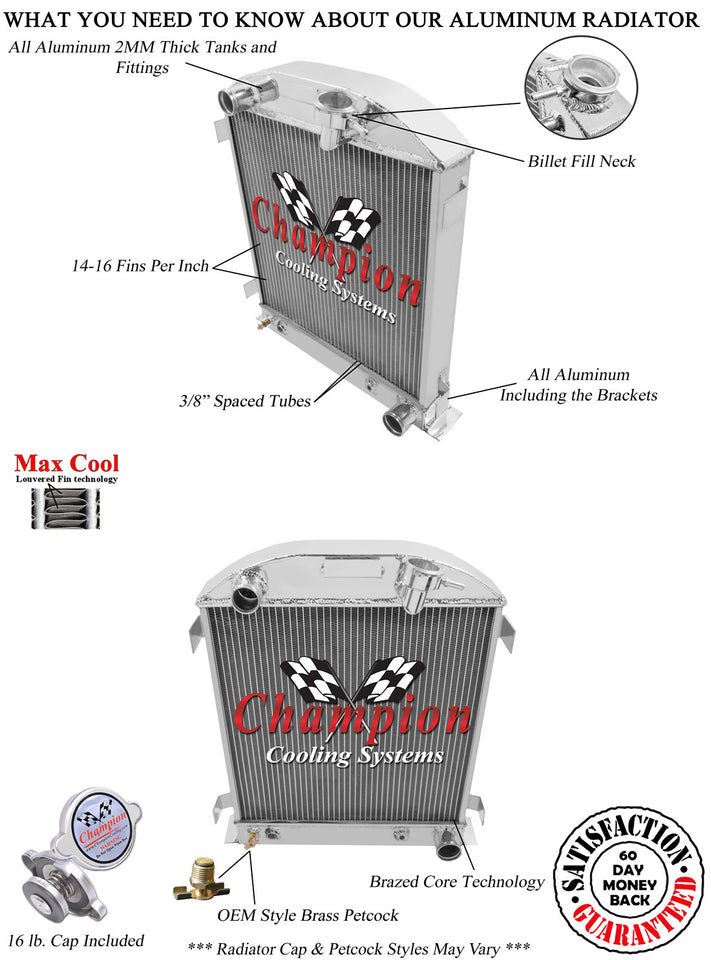 1932 FORD MODEL B 3.3 L RADIATOR CC1009