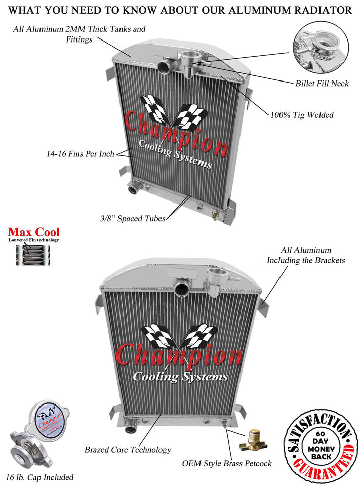1932 FORD MODEL B 3.3 L RADIATOR EC3032